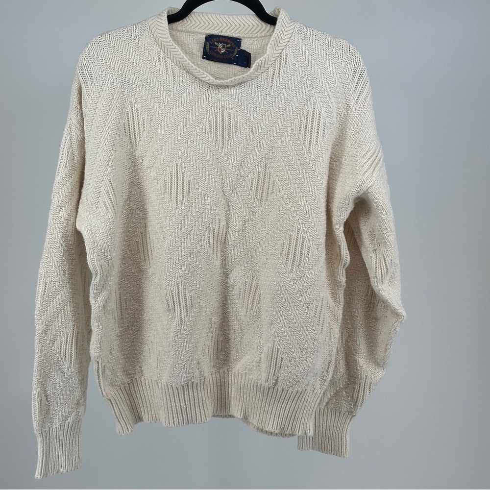 Men’s Large Vintage Made in USA 100% Cotton Cream‎ Textured Knit Sweater